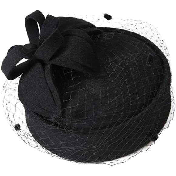 British Vintage Wool Felt Pillbox Hat Ladies Church Derby Fascinator Hat Veil main image 4